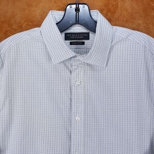BLOOMINGDALES Mens Shirt Medium Green Grid Check Button Business Workwear Plaid